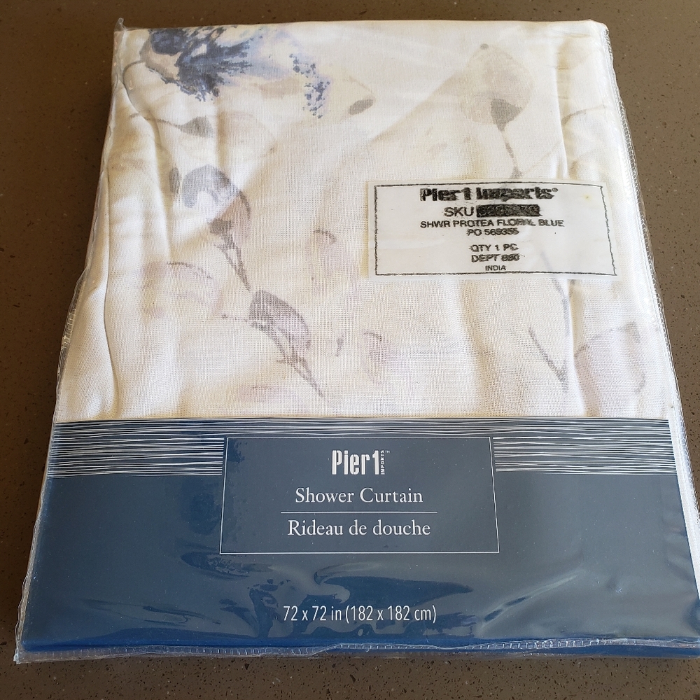 White With Blue Floral Shower Curtain